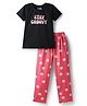 Pine Kids Single Jersey Knit Half Sleeves Night Suit With Text & Floral Print - Black