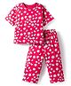 Pine Kids Single Jersey Knit Half Sleeves Capri Night Suit With Floral Print - Red