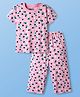 Pine Kids Single Jersey Knit Half Sleeves Capri Night Suit With Polka Dot Print - Pink