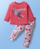 Doodle Poodle 100% Cotton Full Sleeves Text & Floral Printed Night Suit - White & Pink