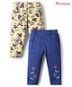 Honeyhap Cotton Elastane Knit Butterfly Printed Three Forth Length Leggings With Bio Finish Pack Of 2 - Limoges & Lemon Maringue