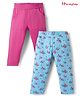 Honeyhap Premium Cotton Knit Three Fourth Leggings With Bio Finish & Floral Print Pack Of 2 - Pink & Light Blue