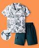 OLLINGTON ST. Cotton Single Jersey Knit Half Sleeves Shirt & Shorts with Toile de Jouy Print - White & Dark Green