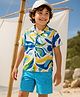 Ollington St. Cotton Single Jersey Knit Half Sleeves Shirt & Shorts with Abstract Print - Multicolor & Blue