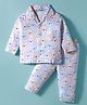 Little Darlings Interlock Knit Full Sleeves Co-ords Night Suit With Bear Print - Light Blue