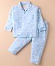 Little Darlings Interlock Knit Full Sleeves Co-ords Night Suit with Giraffe Print - Light Blue