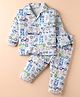 Little Darlings Interlock Knit Full Sleeves Co-ords Night Suit with Bicycle Print - Light Blue