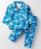 Little Darlings Interlock Knit Full Sleeves Co-Ord Night Suit With Nautical Theme Print - Blue