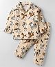 Little Darlings Interlock Knit Full Sleeves Co-Ord Night Suit With Horse Riding Print - Cream