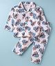 Little Darlings Interlock Knit Full Sleeves Co-Ord Night Suit With Leaf Print - White