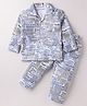 Little Darlings Interlock Knit Full Sleeves Co-Ord Night Suit With Text Print - Light Blue