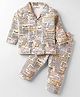 Little Darlings Interlock Knit Full Sleeves Co-Ord Night Suit With Text Print - Orange