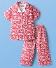 Pine Kids Single Jersey Knit Half Sleeves Co-ords Capri Night Suit With Tropical Theme Print - Red