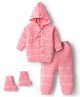 Babyhug Knit Full Raglan Sleeves Front Open Hooded Sweater Set with Booties & Stripes - Pink
