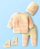 Babyhug Knit Full Sleeves Front Open Sweater Set with Stripe Designed Cap & Booties - Pink & White