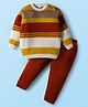 Babyhug Knit Full Sleeves Pullover Sweater & Pant Set with Color Block Design - Mustard & Brown