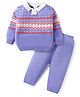 Babyhug Knit Full Sleeves Sweater Set with Design - Lavender