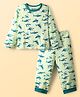 Pine Kids Single Jersey Knit Full Sleeves Co-Ord Night Suit With Shark Print - Lime Green