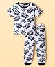 Pine Kids Single Jersey Knit Half Sleeves Co-ords Night Suit With Vehicle Print - White
