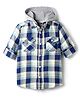 Pine Kids Cotton Woven Full Sleeves Hooded Shirt with Checks Print - Blue