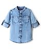 Pine Kids Denim Woven Full Sleeves Mandarin Collared Washed Shirt - Light Blue