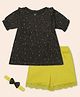 Nino Togs Cotton Lycra Half Peasant Sleeves Stars Printed Tee & Shorts With Headband Set - Brown & Yellow
