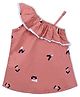 Nino Togs Cotton Sleeveless One Shoulder Abstract Printed Top - Peach