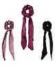Arendelle Set Of 3 Scarf Detailed Solid Scrunchies - Black & Wine