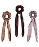 Arendelle Pack Of 3 Scarf Attached Solid Srunchies - Brown