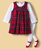 ToffyHouse Cotton Knit Full Sleeves Checkered Frock With Inner Tee & Legging - Red