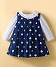 ToffyHouse Cotton Knit Frock & Full Sleeves Inner Tee With Polka Dot Print - Navy Blue & White