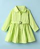 ToffyHouse 100% Cotton Woven Yarn Dyed Checks Collar Neck Full Sleeves Frock with Belt Detailing - Light Green
