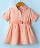 ToffyHouse Cotton Woven Full Sleeves Checkered Shirt Dress With Belt Detailing - Orange