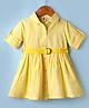 ToffyHouse Cotton Woven Full Sleeves Checkered Shirt Dress With Belt Detailing - Yellow