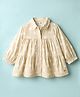 ToffyHouse Cotton Poplin Woven Full Sleeves Tiered Collar Neck Top With Polka Dot Print - Khaki