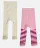 MINI KLUB Cotton Pack Of 2 Striped & Cable Knit Designed Stockings - Off White & Pink