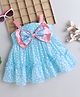 Many frocks & Tissue Sleeveless Double Bow And Bead Embellished Knee Length Floral Printed Girls Party Dress - Blue