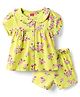 Babyhug Cotton Knit Half Sleeves Co-ord Shorts Night Suit With Floral Print - Yellow