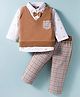 ToffyHouse Interlock Knit Full Sleeves Printed T-Shirt & Checks Printed Trouser Set -  Brown & Cream