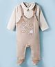 ToffyHouse Cotton Knit Footed Dungaree & Full Sleeves Inner Tee With Animal Patch - Brown & White