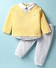 ToffyHouse 100% Cotton Knit Full Sleeves Collared T-Shirt & Lounge Pants Set - Mustard
