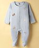 ToffyHouse Knit Full Sleeves Footed Front Open Romper with Embroidery - Light Blue