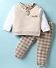 ToffyHouse 100% Cotton Knit Full Sleeves Collared T-Shirt & Checkered Lounge Pants Set - Beige & Tan