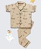 Nite Flite Cotton Knit Half Sleeves Scooty Printed Coordinating Night Suit Set - Beige