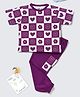 Nite Flite Cotton Knit Half Sleeves Floral & Hearts Printed Coordinating Night Suit Set - Purple
