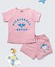 Nite Flite Cotton Knit Half Sleeves Pickleball Text Printed Night Suit Set - Pink