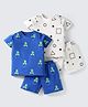 Nite Flite Cotton Knit Pack Of 2 Half Sleeves Pineapples & Geometric Printed Coordinating Tees & Shorts Set - Multi Colour