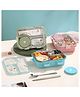 SCHOOLISH 3D Printed 304 Stainless Steel Rectangular 3 Grids Lunch Box with Bowl Leak Proof Food Container with Locks 700ml - PACK OF 1 - COLOR MAY VARY