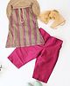 Qvink Tafetta Sleeveless Striped Kurta & Salwar With Dupatta Set - Pink