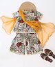 Qvink Poplin Woven Half Sleeves Paisley Printed Gota Lace Embellished Coordinating Kurti & Sharara With Dupatta Set - Multi Colour